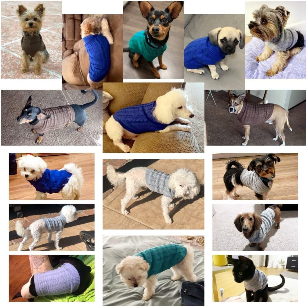 Small Dog Sweaters Knitted Pet Cat Sweater Warm Dog Sweatshirt Dog Winter Clothes Kitten Puppy Sweater (Xx-Small, Green)