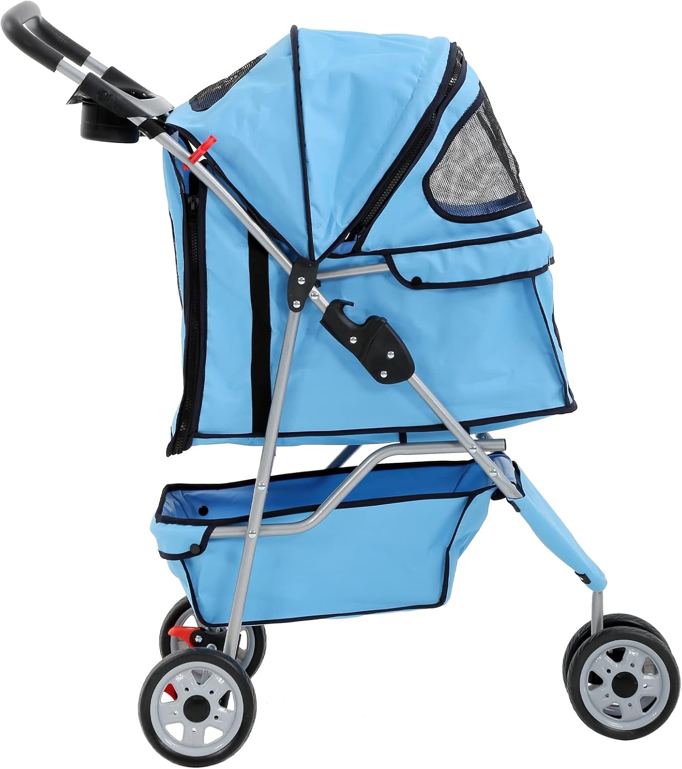 Pet Stroller Joggers Cat Dog Cage 3 Wheel Travel Folding Carriage Strollers with Cup Holder and Removable Pad